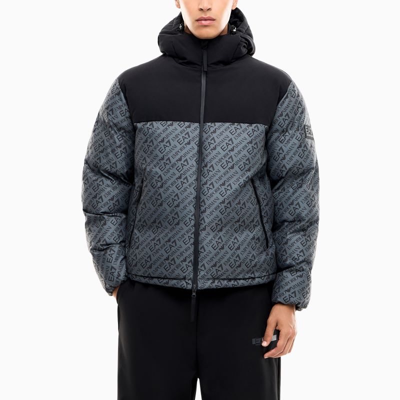 Geaca EA7 MOUNTAIN M POLY DOWN HOODED JACKET LOGO REPEAT Barbati